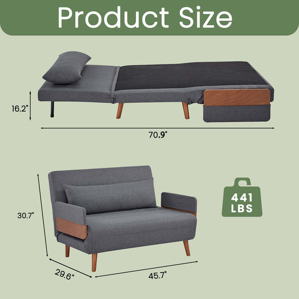 English Elm TRIO Extra Loveseat sleeper sofa bed converts in 10s with 3-position backrest, breathable linen, silent hinges for small spaces Grey W3391P325417