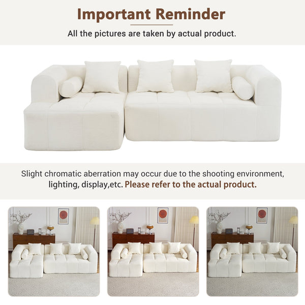 English Elm 101.2" Modern Sectional Sofa Full-Compressed Modular Couch with Deep Seating, Tufted Chenille Fabric, Pillows Included Beige N719S001890A
