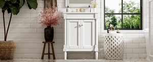 English Elm 24'' Modern Bathroom Vanity with Ceramic Basin, Solid Wood Frame, Soft-Close Doors, Ample Storage White N710P190503K