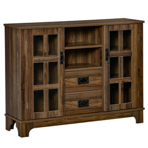 English Elm Homcom Elegant Sideboard Buffet Cabinet With Glass Doors, Adjustable Shelves & Drawers For Storage Solutions W2225P229376