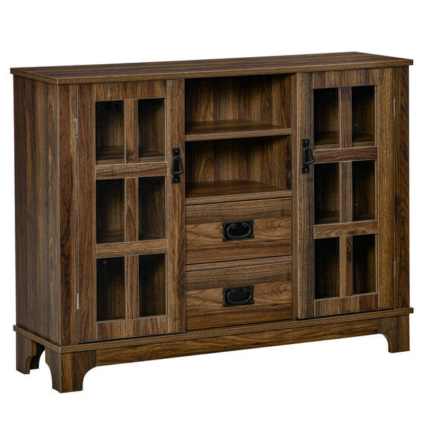 English Elm Homcom Elegant Sideboard Buffet Cabinet With Glass Doors, Adjustable Shelves & Drawers For Storage Solutions W2225P229376