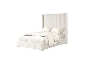 English Elm Bedroom Elegant Contemporary Queen Bed with Fur Chenille Upholstery, Engineered Wood Frame, Mattress-Ready White 65 L x 73.5 W x 7 H B2741P320879