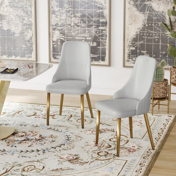 English Elm Modern Pu Sponge-Filled Dining Chair Set of 2, Gray Faux Leather, Golden Stainless Legs, Water-Resistant Stylish Seating (280 lb) W1535P227672