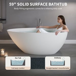 English Elm 59" Stone Resin Freestanding Soaking Tub Spa Grade Oval Design for Modern Baths Matte White W1920P410079