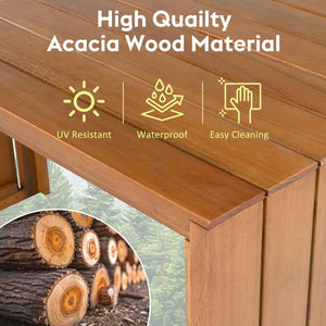 English Elm 5 Piece Acacia Wood Outdoor Bar Set with Four Cushioned Stools for Patio Dining N704G201252K