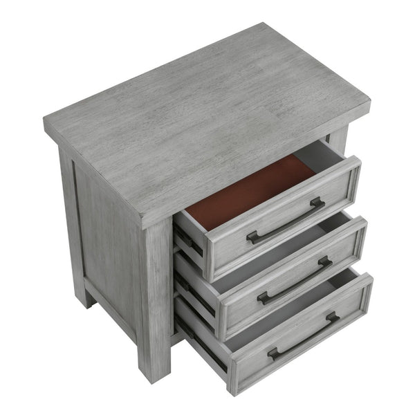 English Elm Transitional Mango Wood Nightstand with Three Dovetail Drawers Antique Gray Bedroom B011P452466