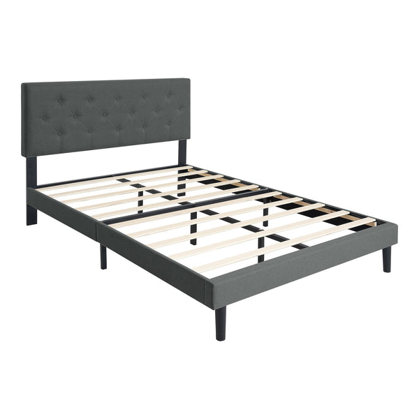 English Elm Queen Upholstered Platform Bed Frame with Button Tufted Linen Headboard, Wood Slats, 600lb Limit, Easy Assembly Dark Gray W311P195324