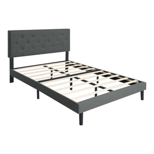English Elm Twin Upholstered Platform Bed with Button Tufted Linen Headboard, Wood Slat Support, No Box Spring Needed, Easy Assembly Dark Gray W311P195323