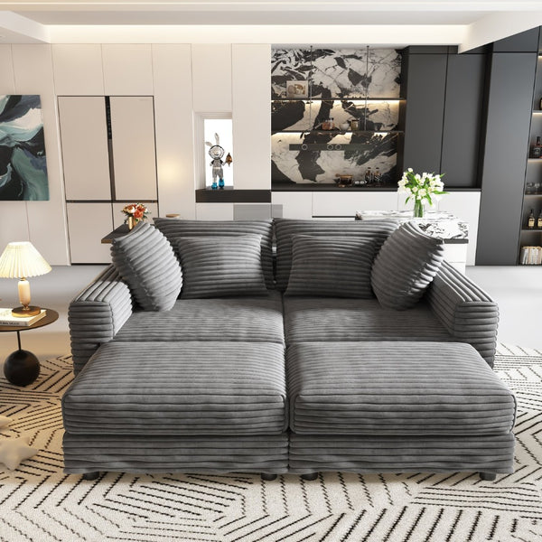 English Elm 102.4 Inch Plush Corduroy Cloud Sofa Deep Seat Four Person Convertible Lounge for Living Room Grey W1885S00284