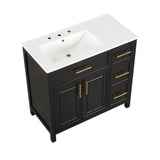 English Elm 36" Bathroom Vanity With Sink Top, Bathroom Vanity Cabinet With Two Doors and Three Drawers, Solid Wood , Mdf Boards ,One Package, Black