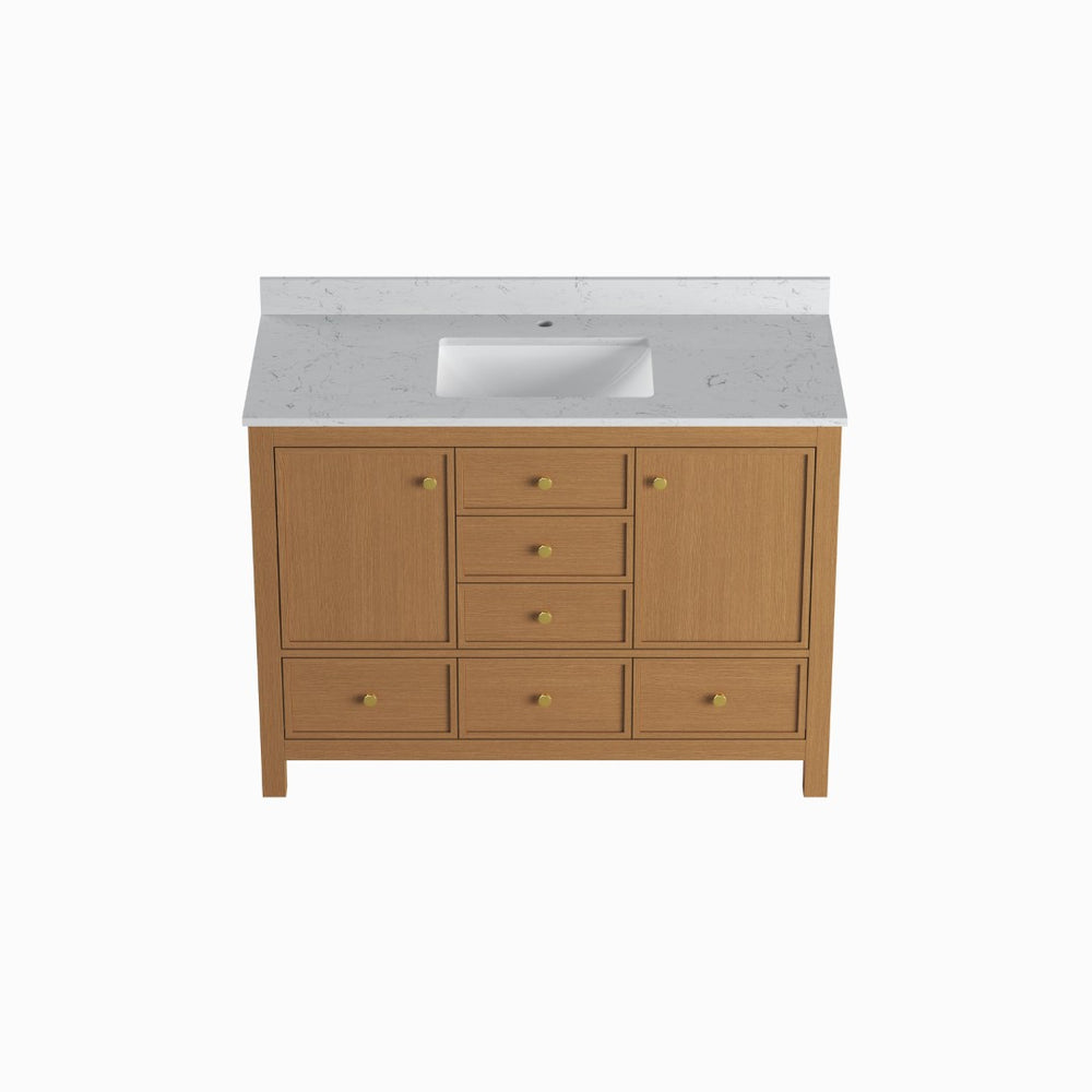 English Elm 48" Matte Black Bathroom Vanity Carrara Top Ceramic Sink 9 Drawers 2 Doors T3785P442243