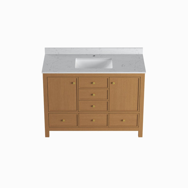 English Elm 48" Matte Black Bathroom Vanity Carrara Top Ceramic Sink 9 Drawers 2 Doors T3785P442243