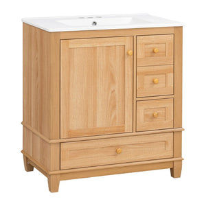 English Elm [video] 30 Inch Freestanding Bathroom Vanity White Mdf Pine Legs Ceramic Sink Soft Close N759P394441N