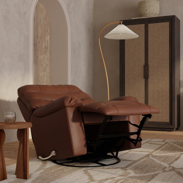 English Elm Global Home Swivel Glider Recliner In Oslo Pecan - Luxurious Comfort With 360° Motion & Leather Finish B339P333952