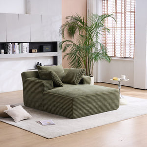 English Elm Oversized Corduroy Chaise Longue Sofa Bed — Modern Deep-Seat Sleeper with Armrests & Pillows for Compact Spaces Green W1752P264713