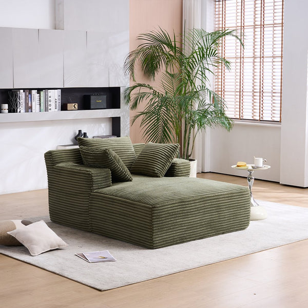 English Elm Oversized Corduroy Chaise Longue Sofa Bed — Modern Deep-Seat Sleeper with Armrests & Pillows for Compact Spaces Green W1752P264713