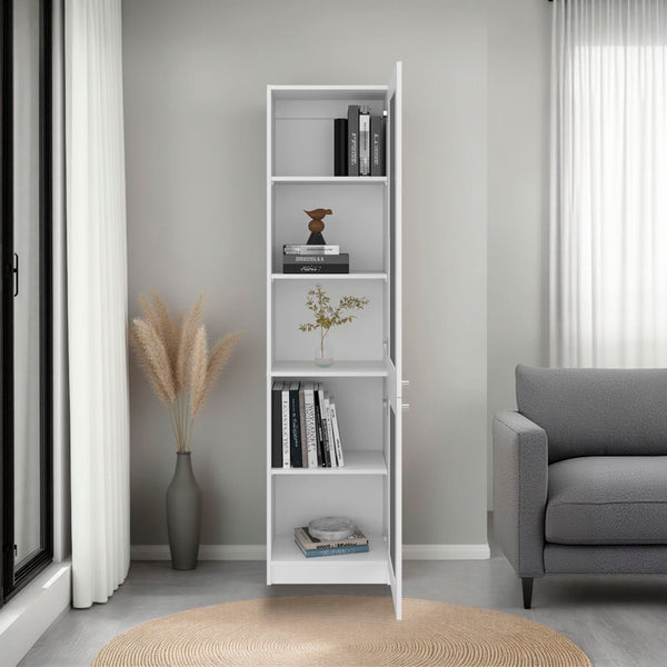English Elm Home Vertical Freestanding Bookcase with Open Shelving and Enclosed Lower Cabinet White B200P465730