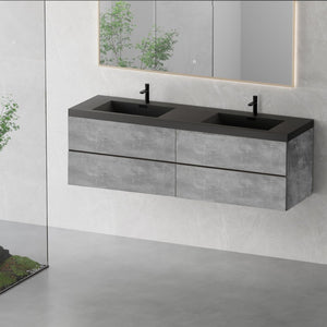 English Elm 72'' Floating Double Vanity Smoked Walnut Fluted Mdf Cabinet with Quartz Basins W1920P385532