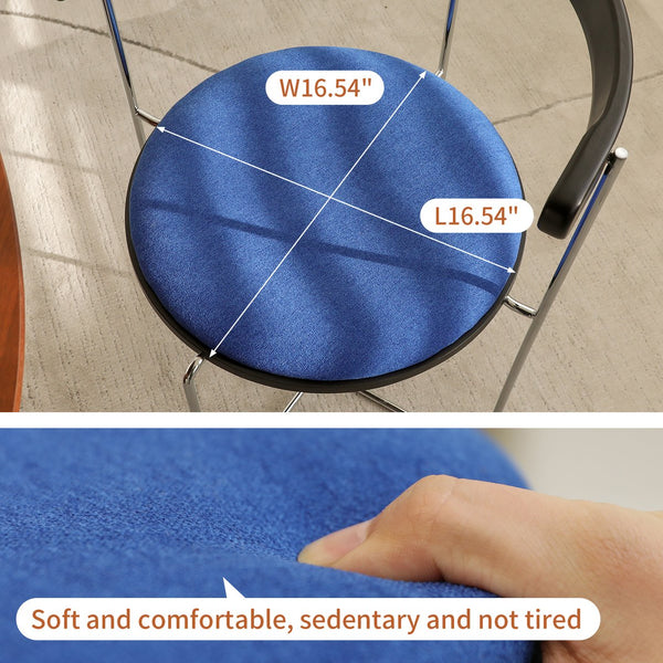 English Elm Folding mid-century modern cantilever dining chair with chrome frame, wooden back and upholstered seat Blue W2105P250641