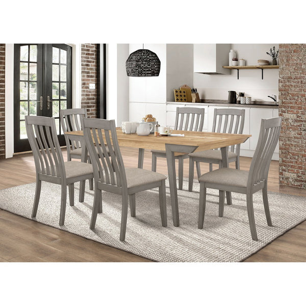 English Elm Kalina Natural Acacia and Coastal Grey Rectangle Dining Table with Mid-Century Modern Farmhouse Charm, Solid Wood Craftsmanship and Relaxed Casual Style B062P350426