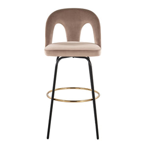 English Elm Fixed-height Swivel Barstools with Gold Footrest Black Frame White Upholstery Set Taupe B202S01885