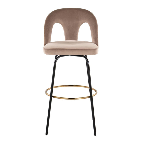 English Elm Fixed-height Swivel Barstools with Gold Footrest Black Frame White Upholstery Set Taupe B202S01885