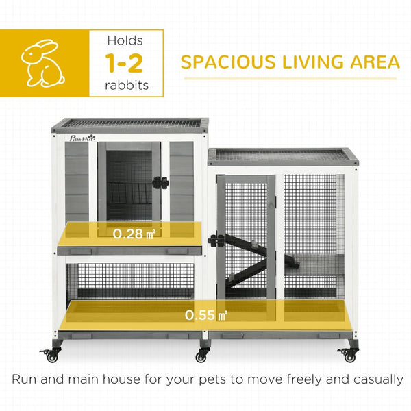 English Elm Pawhut Three Story Fir Wood Rabbit Hutch with Ramps Wheels and Removable Trays W2225P229221