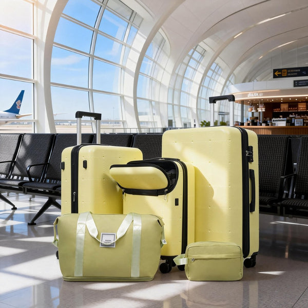 English Elm Luggage 5 Piece Hardside Abs Set with Front Access Carry on and Tsa Spinner Wheels Yellow N732P391557Y