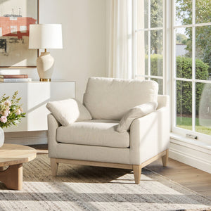 English Elm Jennifer Taylor Home - Pasadena Modern Farmhouse Accent Arm Chair 36" Flax White Linen, Rubberwood Base, Removable Cushions B2719P358855