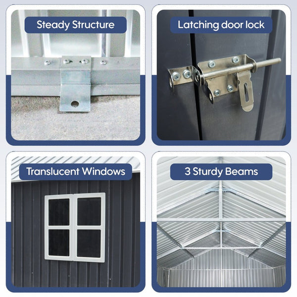 English Elm 12x20 Ft Steel Carport Shed with Double Doors Windows and All Weather Protection W419S00066