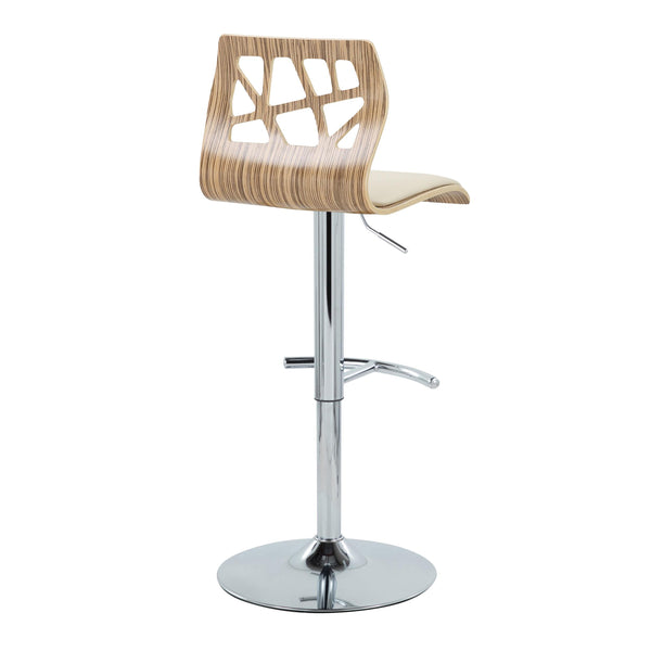 English Elm Folia Mid-Century Adjustable Swivel Barstools Set of 2 — Cream Faux Leather, Chrome Base, Zebra Wood Frame B202S00852