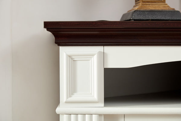 English Elm Farmhouse Electric Fireplace Tv Stand with Open Shelves Fits 70 Inch Screens W2393P230115