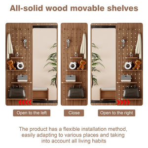 English Elm 47.6 Inch Sliding Full Length Mirror with Hidden Rubber Wood Storage Panel for Bedroom W2987P289181