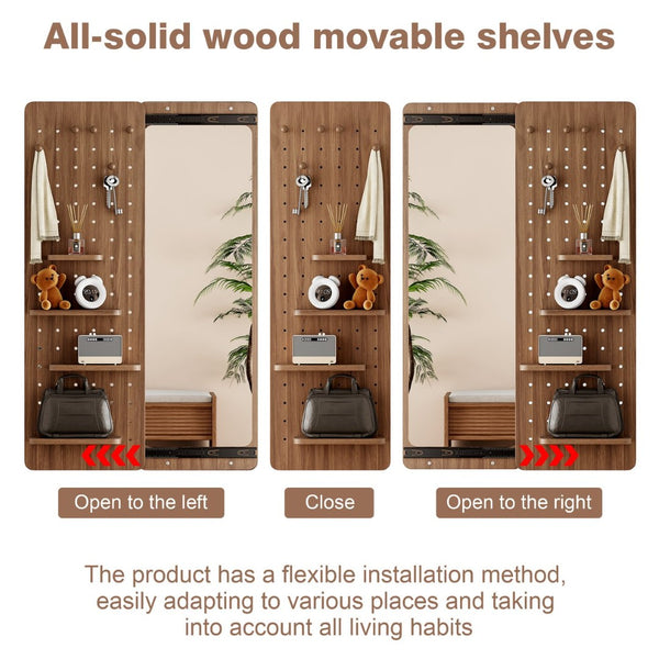 English Elm 47.6 Inch Sliding Full Length Mirror with Hidden Rubber Wood Storage Panel for Bedroom W2987P289181