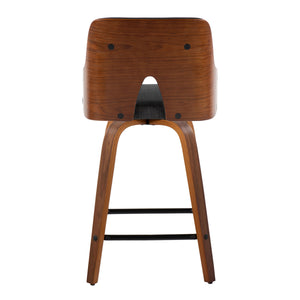 English Elm Stella 24" Mid-Century Counter Stools Set of 2 — Walnut Back, Charcoal Fabric, 360° Swivel, Black Footrest B202S00085