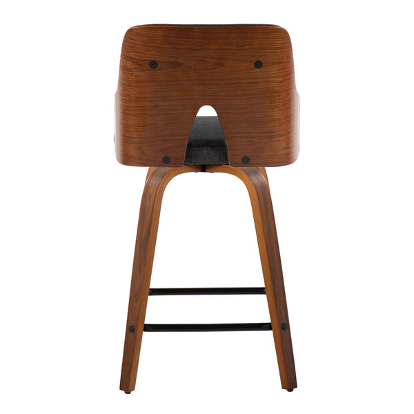 English Elm Stella 24" Mid-Century Counter Stools Set of 2 — Walnut Back, Charcoal Fabric, 360° Swivel, Black Footrest B202S00085