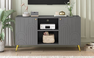 English Elm VIBE Modern TV Stand for TVs up to 55" — Luxe MDF Console with Gold Metal Legs, Adjustable Shelf, Anti-Tip Device Gray N724P198517E