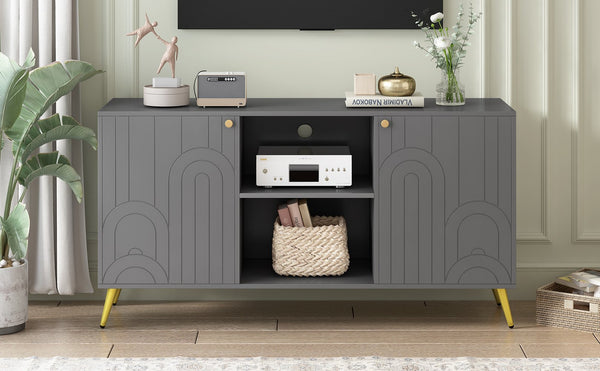 English Elm VIBE Modern TV Stand for TVs up to 55" — Luxe MDF Console with Gold Metal Legs, Adjustable Shelf, Anti-Tip Device Gray N724P198517E