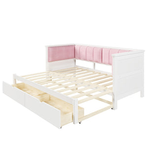 English Elm Twin Xl to King Convertible Daybed with Storage Drawers and Upholstered Backrest N7090000479K