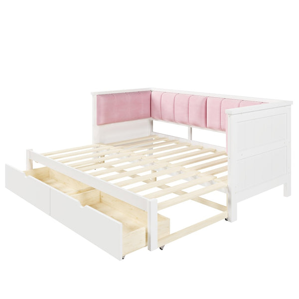 English Elm Twin Xl to King Convertible Daybed with Storage Drawers and Upholstered Backrest N7090000479K
