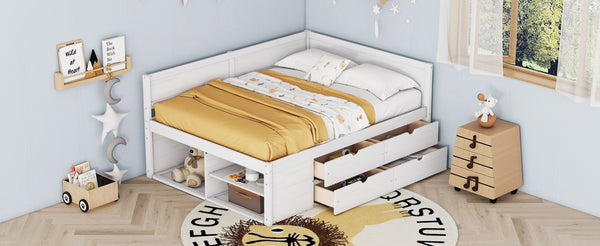 English Elm Full Size Daybed with Storage Drawers Open Shelves Low Profile Contemporary Frame White LP102023AAK-1