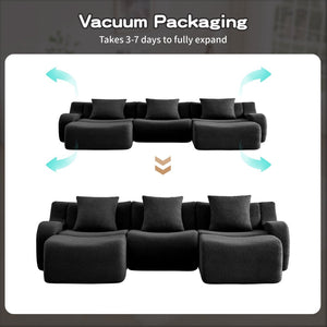 English Elm U-Shaped Plush Teddy Fabric Boneless Sofa - No Assembly, Ergonomic Design, Perfect For Living Rooms! W714S01460-GIGA