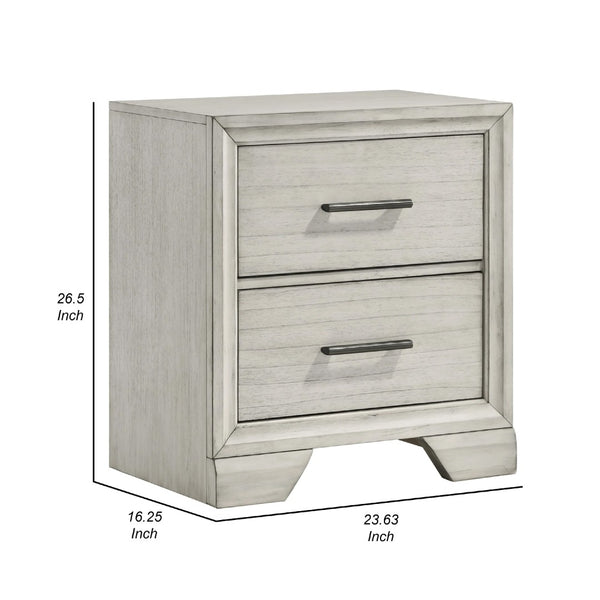 English Elm Jeni Two Drawer Wood Nightstand Rustic White Finish with Chrome Pulls Bedroom Storage B056P417052