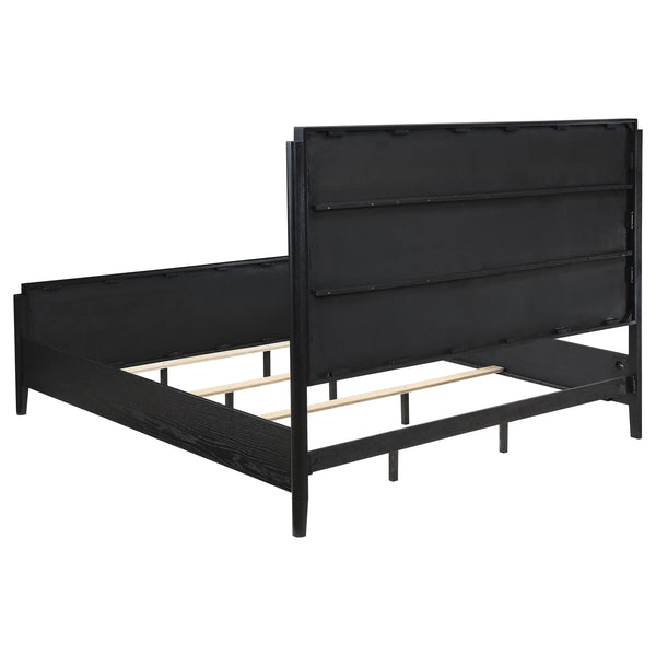 English Elm Mason Black Panel Bed with Fluted Detailing and Modern Squared Headboard for Sleek Bedroom Style B062S01119
