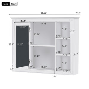English Elm 36'' Modern Bathroom Vanity with Mirror Cabinet and Sink, Spacious Storage, Soft-Close Doors & Drawers White SW000134AAK-3