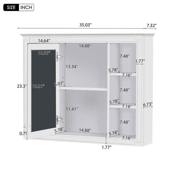 English Elm 36'' Modern Bathroom Vanity with Mirror Cabinet and Sink, Spacious Storage, Soft-Close Doors & Drawers White SW000134AAK-3