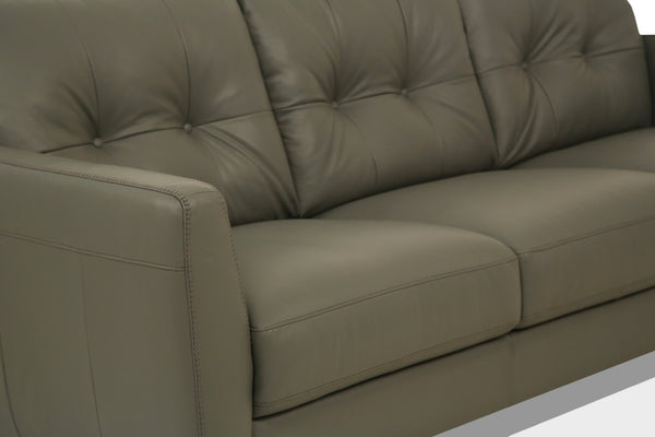 English Elm Radwan Italian Leather Sofa Tufted Mid-century Modern Three-seat Walnut Leg Living Room Dark Green B2726P496930