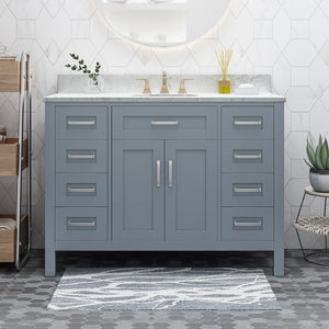 Christopher Knight Home® - Noble House - - 49'' Bathroom Vanity With Marble Top & Ceramic Sink, Two Doors, 8 Drawers, Gray