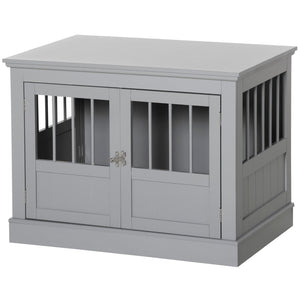 English Elm Pawhut Stylish Dog Crate End Table With Triple Doors, Cozy Wooden Furniture For Small Pets, Gray W2225P217151-GIGA