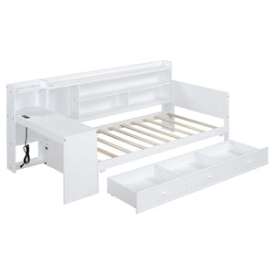 English Elm Twin Size Daybed With Integrated Desk, Usb Ports & 3 Large Drawers For Smart Storage & Style N820S00017K-GIGA